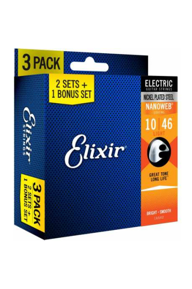 Elixir 3X2 Pack 16542 Electr Nickel Plated Steel Nanoweb