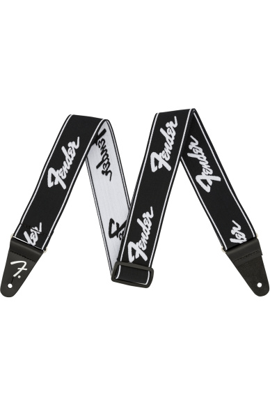 Fender WeighLess Running Logo Strap Black/White