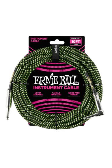 Ernie Ball 6077 Braided Black/Green Jack Cable 2,5 m